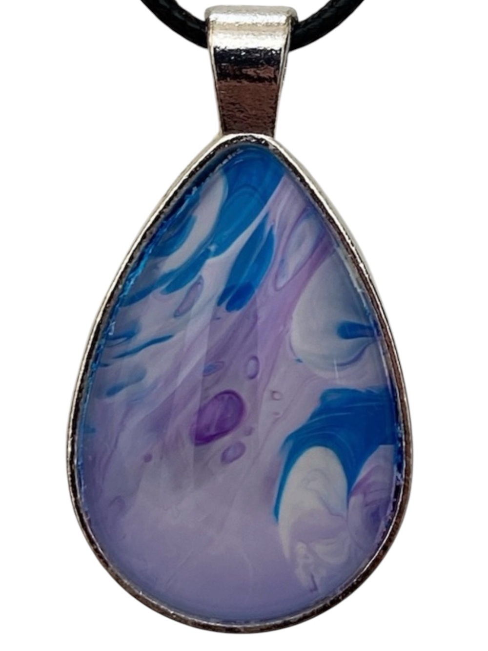 Hand Crafted Blue Purple Teardrop Fluid Art Pendant Necklace by Svetlana Yeung